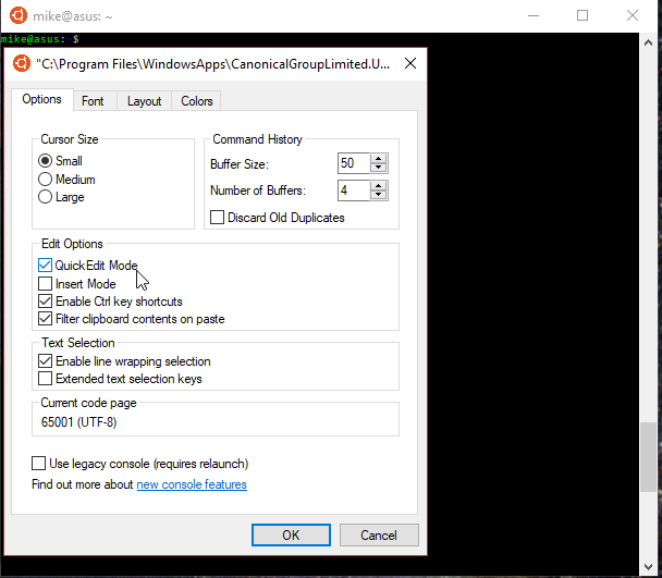 Tùy chọn Windows được gọi là Quick Edit cho phép paste bằng right-click vào WSL